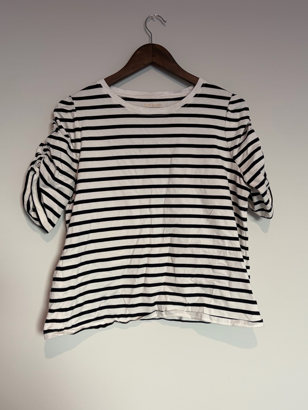 Kate Spade Sailing Stripe Ruched Sleeve Tee Navy White Coastal Nautical